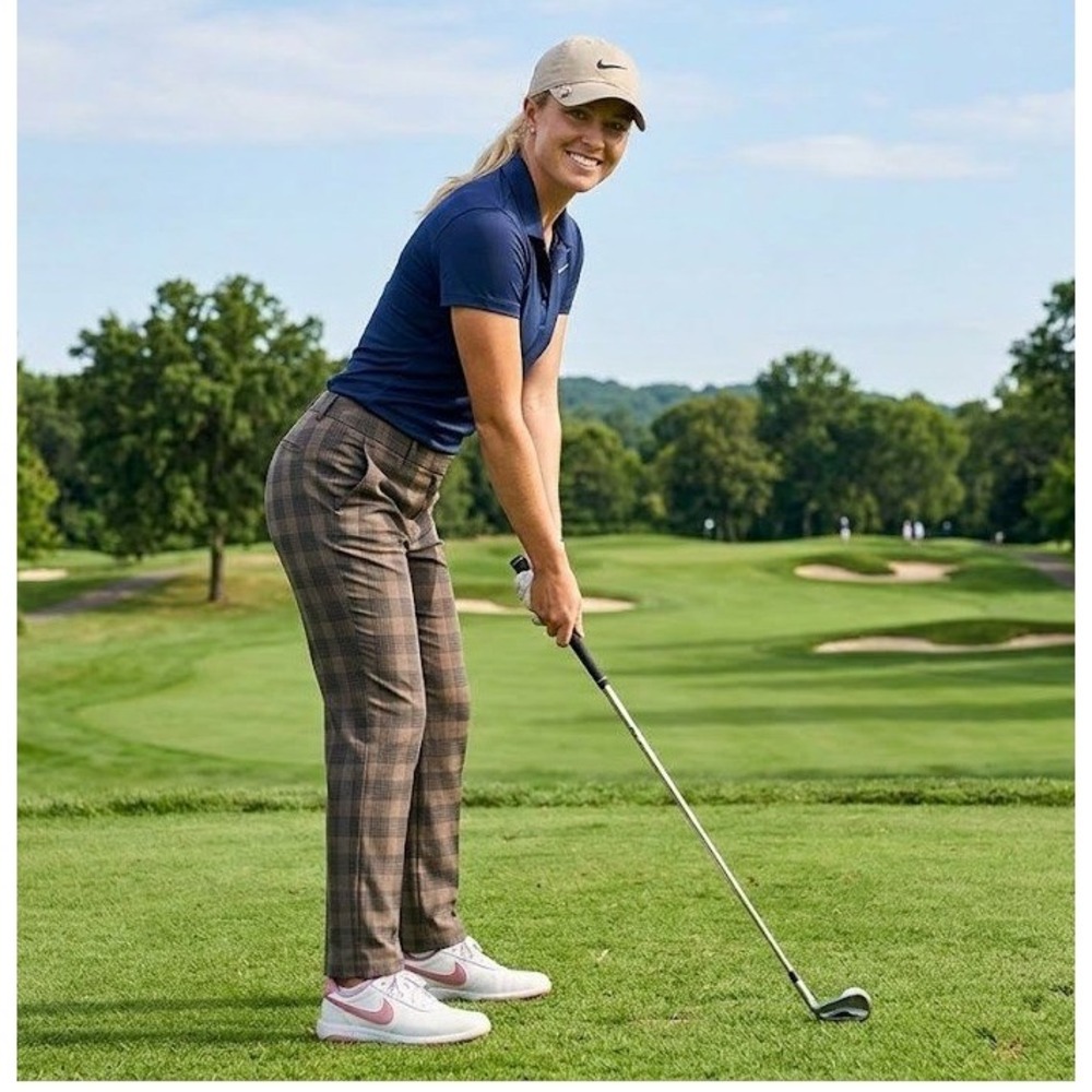 Nike Golf Pants 10 Brown Plaid Dri-FIT Straight Leg Trousers Preppy Academia EUC